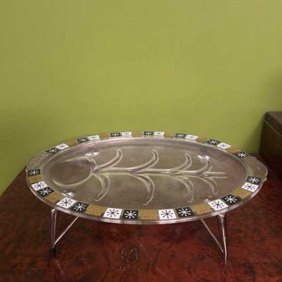 Groovy Vintage Meat/Serving Platter with warming stand - Picture 2 of 4